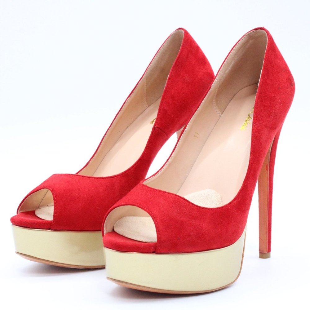 PETIT CADEAU Elegant & Classy Red  Peep Toe Stiletto Heels Size 11( ALMOST NEW!)